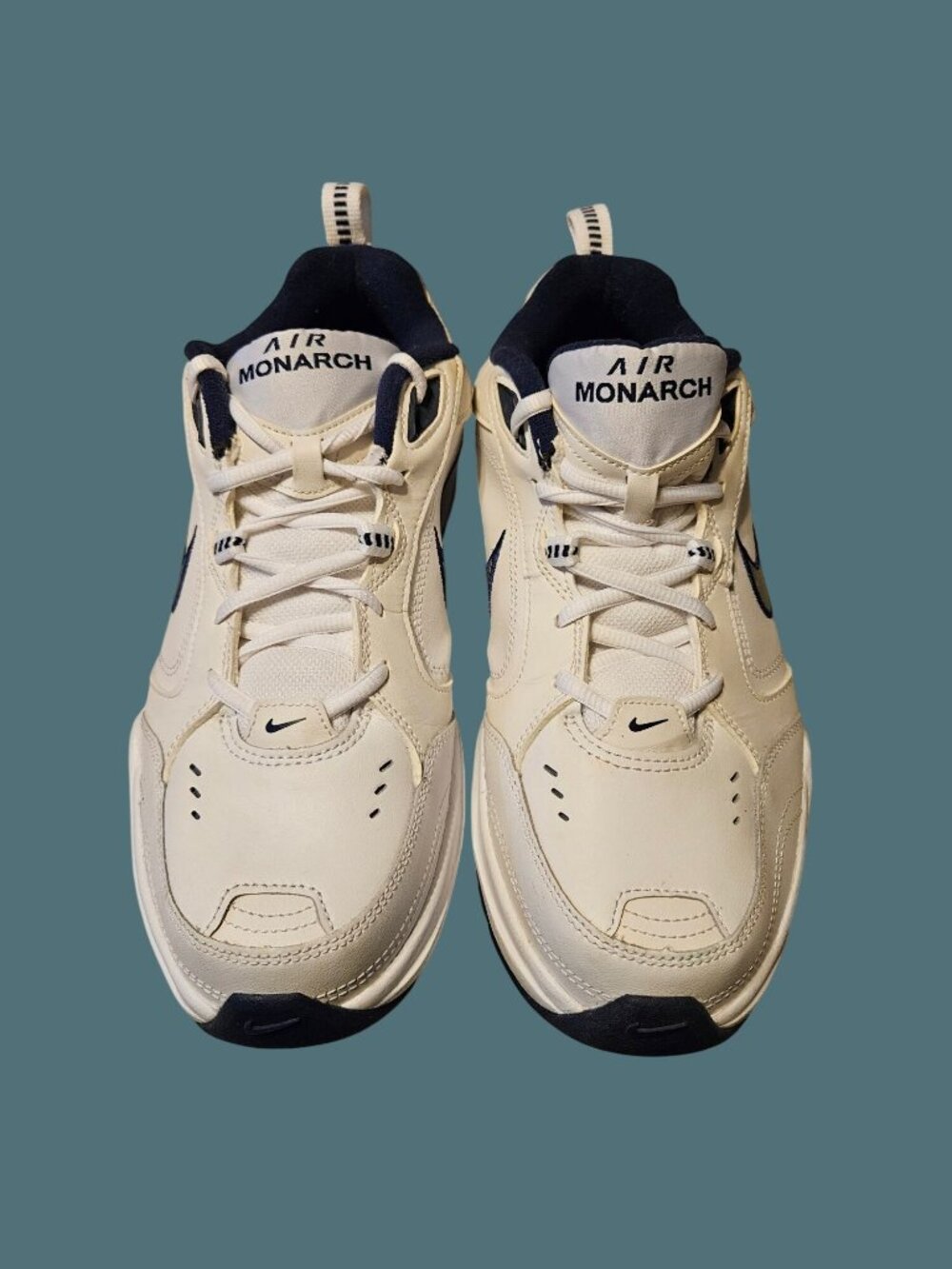 Nike Air Monarch IV White/Midnight Navy Sneakers Men Size 9.5 "4E" Wide Fit